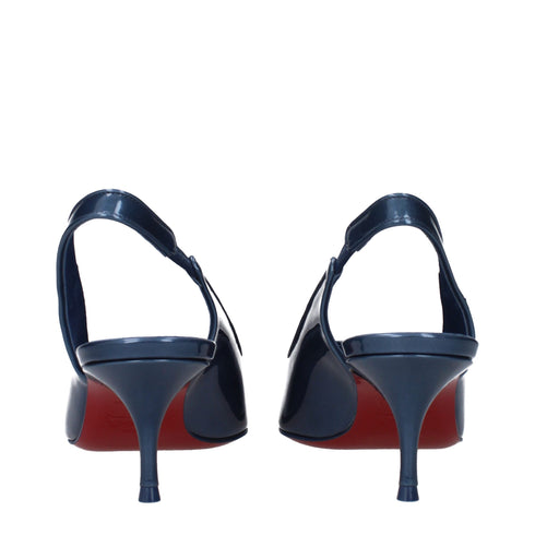 Christian Louboutin Women's Blue Patent Leather Slingback Mid Heels Pumps